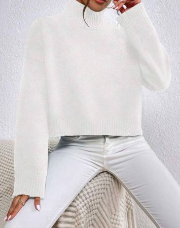 SHEIN LUNE كنزة صوف عنق عالي منخفض الاكتاف