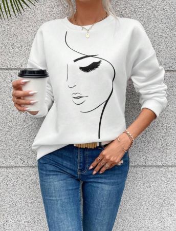 EMERY ROSE بلوزة رياضية بياقة منخفضة وطبعة شخصية،أكمام طويلة