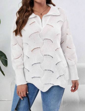 كنزة صوفية تريكو ذات ياقة متشابكة رقبة على شكل V طويلة الأكمام موضة خريف وشتاء المرأة كبيرة الحجم