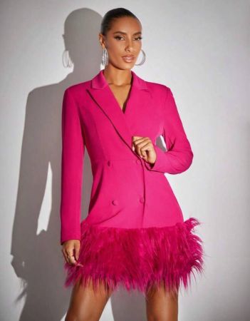 SHEIN BAE فستان بليزر صف ازرار مزدوجة حافة زغبي