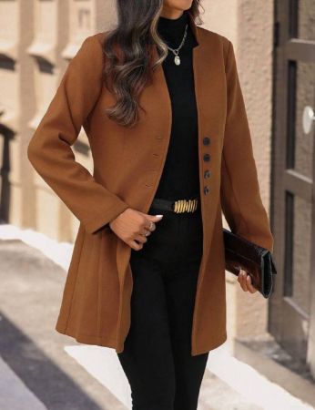 SHEIN Clasi معطف صوفي مناسب مقاسات للنساء، طوق عالي وذو تصميم مناسب الجسم