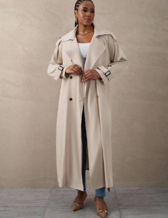 SHEIN Tall CURVE معطف ترينش مزدوج الصدر مربوط بحزام مقاس كبير