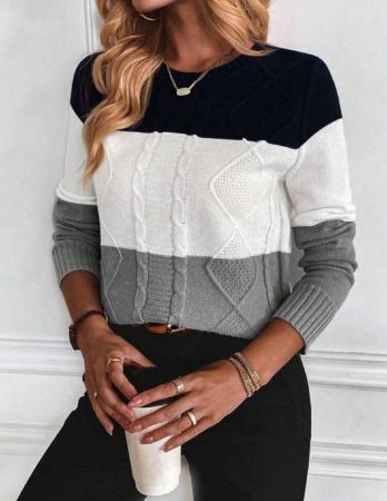 Chiquease كنزة صوف ألوان متجانسة منسوج مضفور