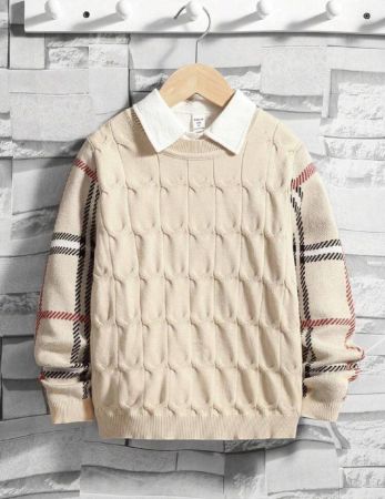 SHEIN سترة ولد مراهق فضفاضة بتصميم جامعي بياقة مطوية وأكمام طويلة