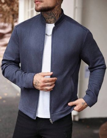 Manfinity Mode جاكيت سستة سويدي للرجال