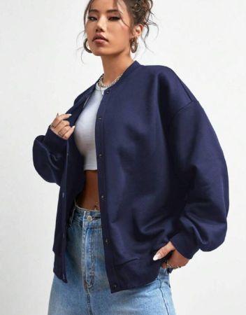 SHEIN EZwear جاكيت بسيطة أكمام طويلة أزرار أمامية لون سادة، للارتداء اليومي في فصل الخريف/الشتاء