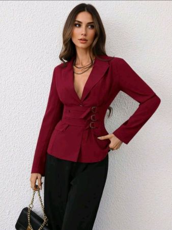 سترة نسائية  بأكمام طويلة وياقة مسطحة من Firerie، شتوية، كاجوال للعمل، أنيقة، سوداء، ضمادة،