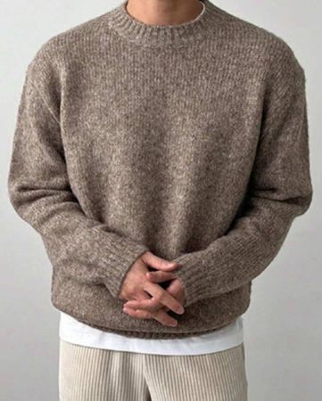 DAZY كنزة صوفية علوية بياقة طاقم أحادية اللون بأكمام طويلة بسيطة للرجال ، كاجوال خريفي