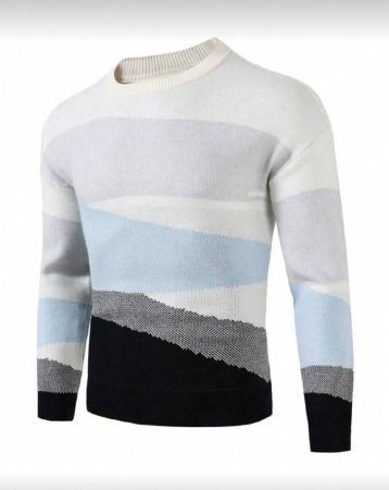 Manfinity Homme سترة صوفية رجالية برقبة دائرية أساسية