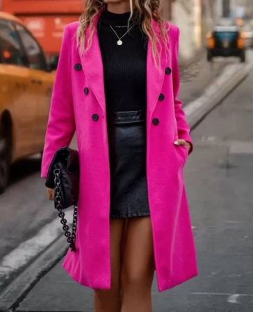 Chiquease معطف بياقة مطوي مسنن صف ازرار مزدوجة