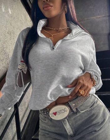 INAWLY Solva بلوزة نسائية كاجوال فضفاضة ذات ياقة عالية، سحاب أمامي، أكمام طويلة، بلوزات أكمام طويلة