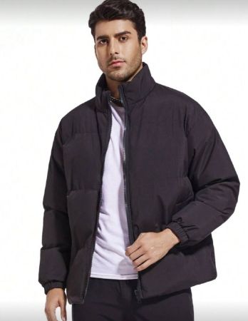 معطف سادة اللون بياقة عالية كاجوال مبطن للرجال، لفصلي الخريف والشتاء