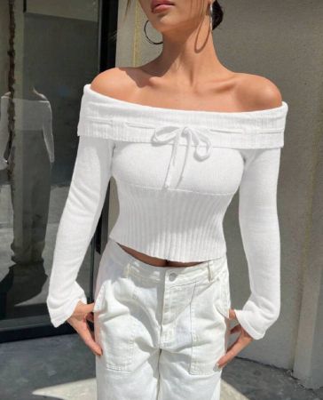 Flirla سترة نسائية بأكمام منسدلة وربطة جميلة على الكتف