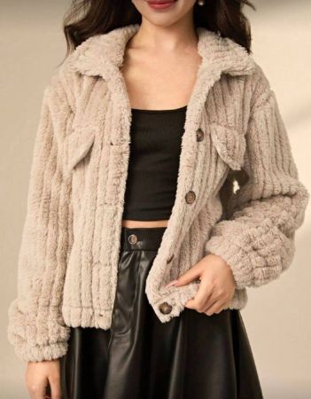 SHEIN جاكيت فليس بأكمام طويلة من الصوف ذات لون أحادي، مناسبة للفتيات للارتداء اليومي في الخريف/الشتاء