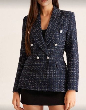 Aveloria Rosie بليزر مزدوج الصدر بطباعة المربعات المتداخلة ملابس العمل