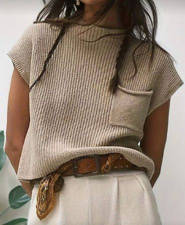 Chiquease ملابس علوية نسائي من الصوف بأكمام الخفاش وجيب خياطة ملونة