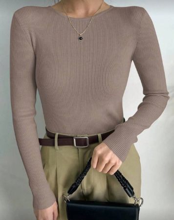 DAZY كنزة صوفية كاجوال ضيقة بلون أحادي للخريف