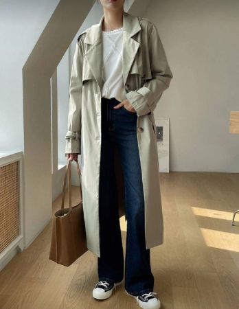 DAZY معطف ترنش بحزام وجيوب مائلة وتصميم أبليكات الكتف، ملابس خريفية للنساء