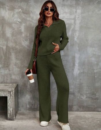 Calvaya كنزة صوفية محبوكة بأخاديد منسقة وبنطال محبوك، ملابس رمضان