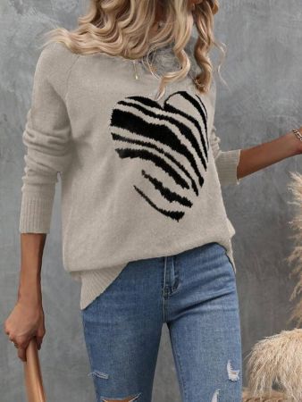 سترة SHEIN LUNE بطبعة قلب وخطوط حمار وحشي وأكمام راجلان