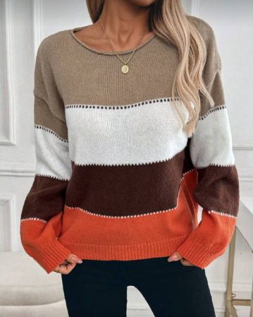 SHEIN LUNE كنزة صوفية كاجوال فضفاضة عصرية بخطوط للنساء