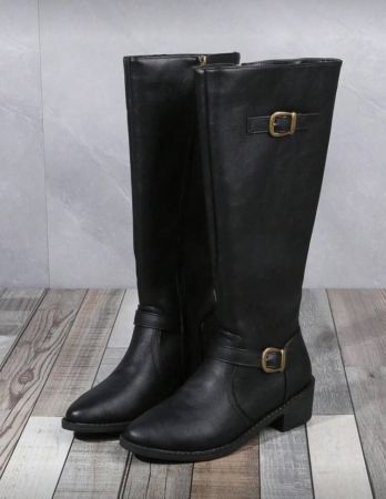 نساء موضة ومريحة كعب سميك بوت ركوب عالية الركبة مع سحاب جانبي داخلي، أصبع قدم مدبب بتصميم أنيق يناسب الجينز