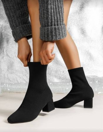 حذاء نسائي بكعب سميك ومقدمة مربعة حتى الركبة، يمكن دمجه مع سترة، حذاء ضيق مرن متعدد الاستخدامات وعصري