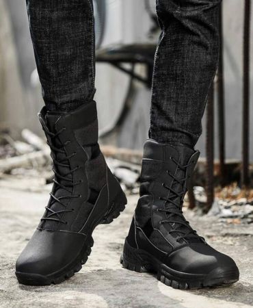 بوت القتال العسكرية عالية الكاحل، بوت تخييم خارجية، بوت رياضية خارجية مقاومة للإنزلاق والبلى، بوت عمل، بوت رجالية مقاس 45 كبير، بوت أمنية، ملائمة تمامًا مع الهوديس