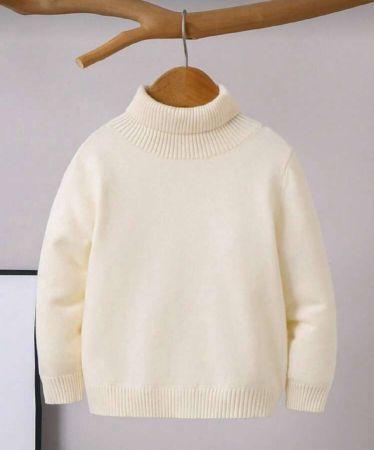 1 قطعة كنزة صوفية كاجوال مريحة للأولاد ذات لون أحادي مرنة وفضفاضة بياقة عالية، يمكن ارتداؤها كطبقة أساسية أو كملابس خارجية