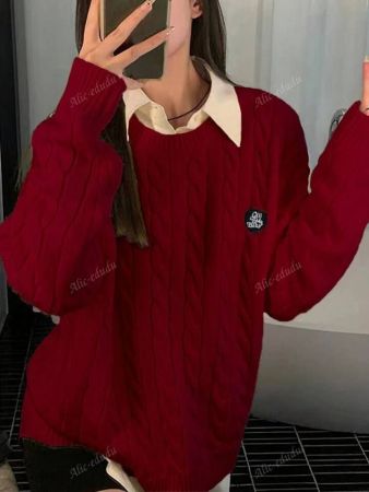 سترة نسائية محبوكة بسيطة بنقشة حروف