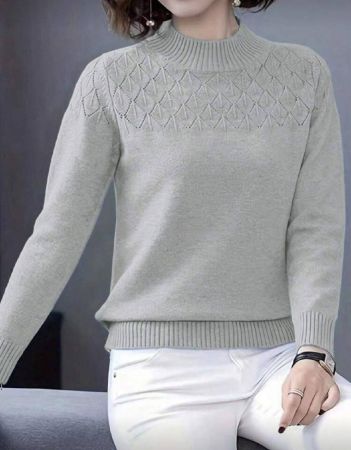 SHEIN LUNE كنزة صوفية نسائية كاجوال بلون أحادي ذات رقبة عالية وأكمام طويلة، بتصميم محبوك، مناسبة للخريف والشتاء