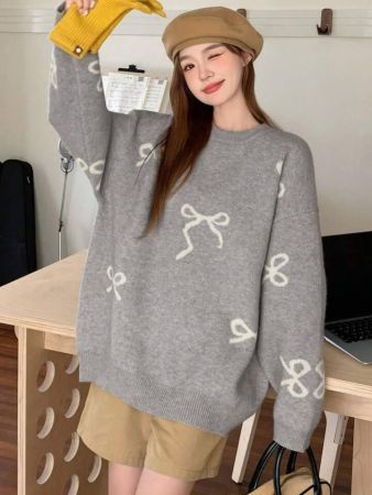 سترة نسائية فضفاضة برقبة مستديرة مزينة بعقدة من DAZY، كاجوال وعصرية للارتداء اليومي