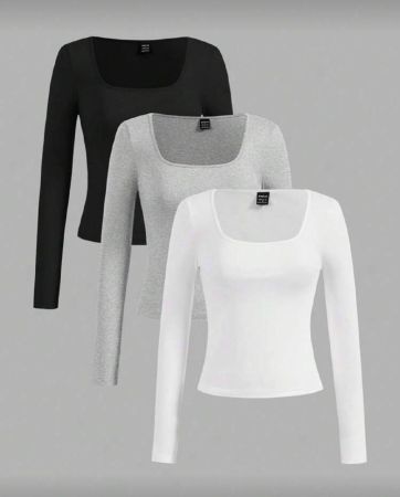 SHEIN EZwear 3 قطع تي شيرتات نسائية قصيرة الأكمام ضيقة مناسبة للربيع والصيف