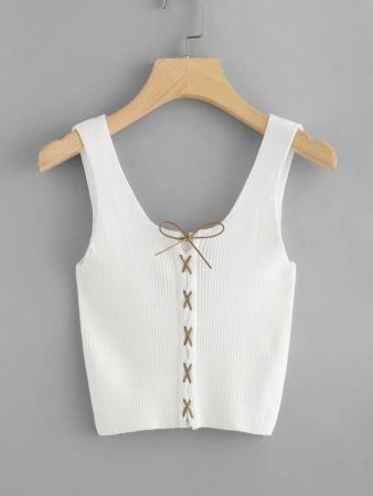 بلوزة محبوكة مضلعة مع رباط