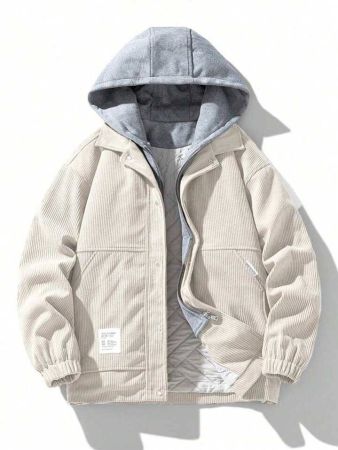 معطف رجالي مبطن بغطاء للرأس ومزين بتفاصيل مرقعة 2 في 1