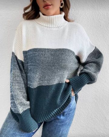 SHEIN LUNE كنزة صوفية قصيرة الكتف بياقة عالية بلونين للشتاء