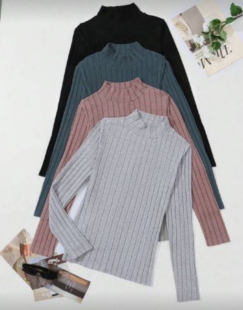 SHEIN LUNE تي شيرت وقوف الياقة محبوك مضلع 4 قطع