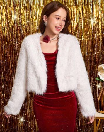 SHEIN Pitira معطف قصير بأكمام طويلة من قماش مبطن ناعم بقصة مفتوحة من الأمام، لون أحادي للمراهقات