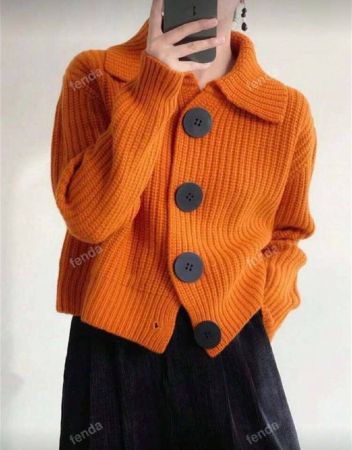 كارديجان كنزة محبوكة بياقة وأزرار، خريف/شتاء