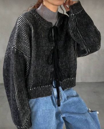 FRIFUL كارديجان نسائي أنيق مفتوح مع رباط أمامي، فضفاض وبأكمام طويلة، مناسب للخريف والشتاء