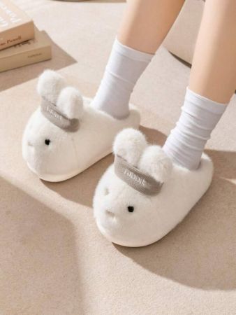 نعال قطيفة على شكل أرنب لطيف للنساء، نعال داخلية ناعمة ودافئة لفصل الشتاء