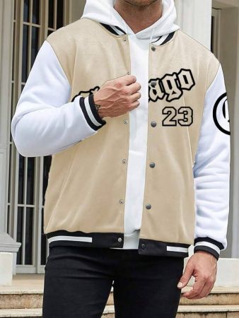 جاكيت رجالي رياضي بمقاسات كبيرة مع رسومات وخطوط ملونة بدون غطاء رأس