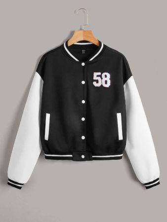 جاكيت رياضي من SHEIN بأكمام منسدلة ومطرز بأحرف ملونة