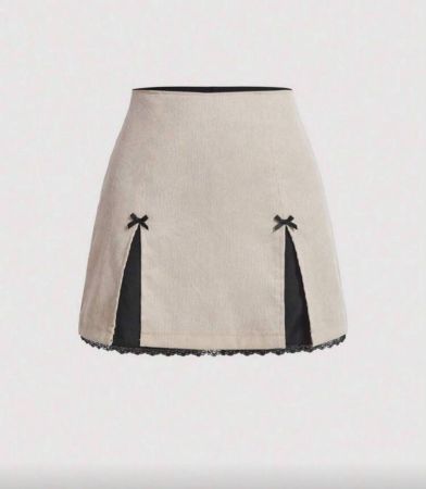 SHEIN MOD تنورة عقدة الفراشة أمامية مقلم دانتيل