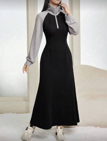 Mulvari فستان رياضي كاجوال 1 قطعة للنساء، ذو ياقة بولو، له تأثير نحيف، جودة عالية، تجميع الخصر، أكمام طويلة