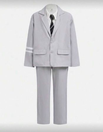 SHEIN جاكيت ولد طفل قطعة واحدة طباعة مخطط & قطعة واحدة بنطلون & ربطة عنق