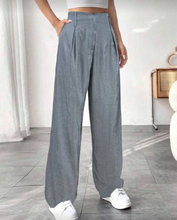 Chiquease بنطلون كاجوال طويل ذو طيات بسيطة وأزرار أمامية للنساء