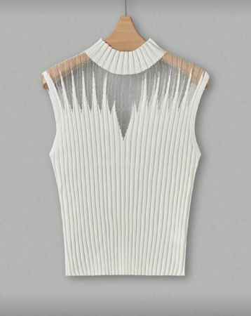 Franclia ملابس علوية مخرم مطبوع بخطوط بأكمام قصيرة مع طوق قائم للنساء