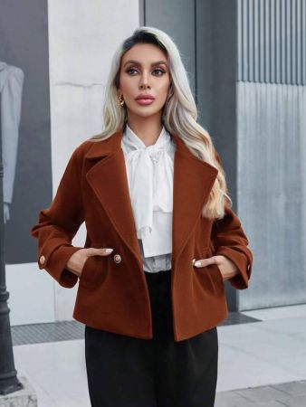 جاكيت أفالوريا نسائي كاجوال بأكمام طويلة مع جيب وزر أمامي، لون سادة