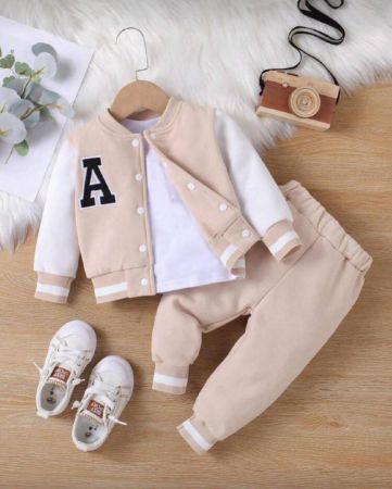 مجموعة جاكيت طويلة الأكمام وبنطلون طباعة حرف A للأولاد الأطفال العارضين والرياضيين، مناسبة للنزهات الخريف والشتاء